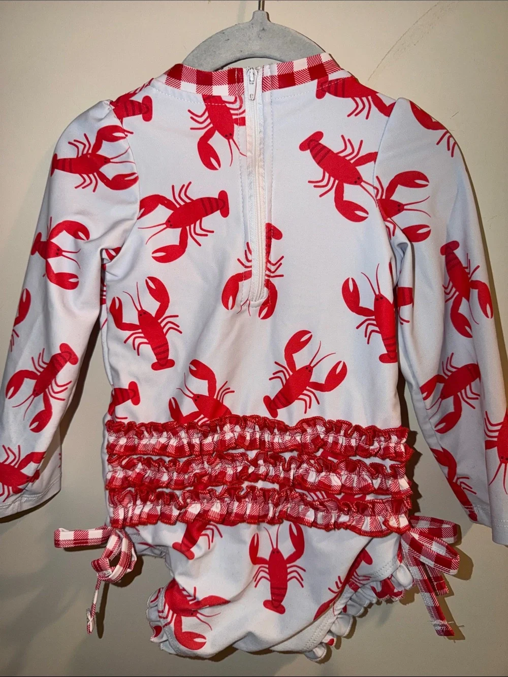 Girls White and Red Lobster Long-Sleeve Swim Pajama Set